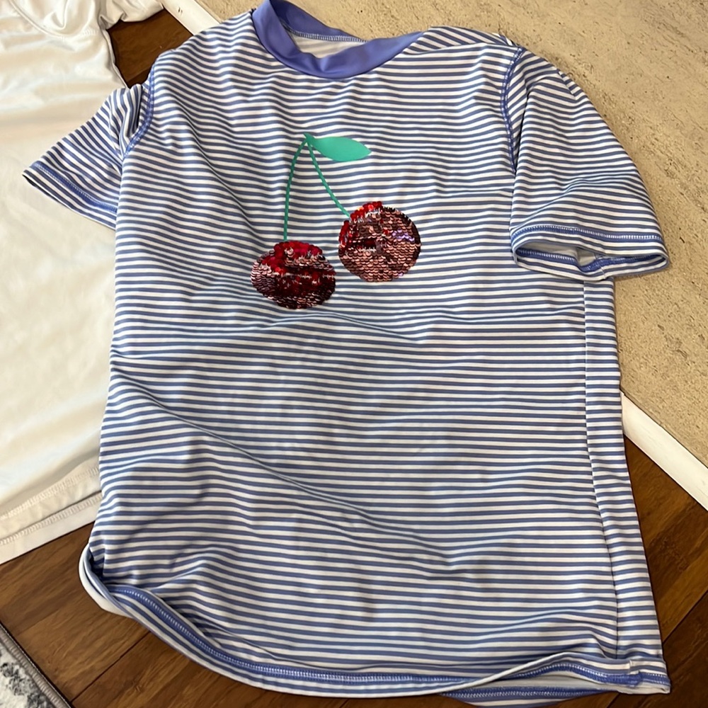 swim shirt with floppy sequins